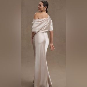 Amsale Pryce Off-Shoulder Satin Column Gown